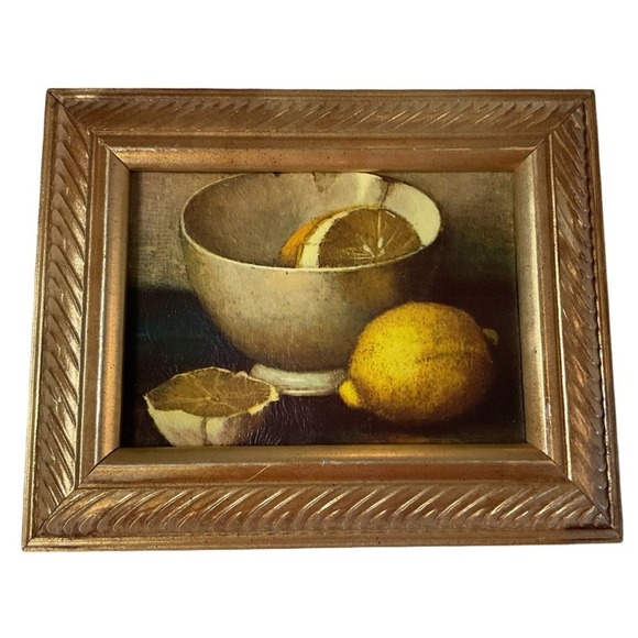 Gold Framed Still Life Art Print Set Lemon Apple - Picture 3 of 16